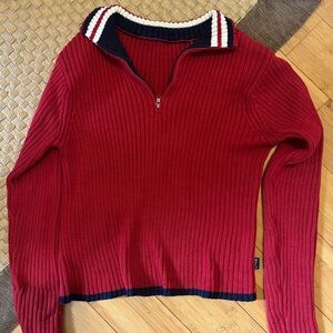 Red white and blue crop quarter zip sweater